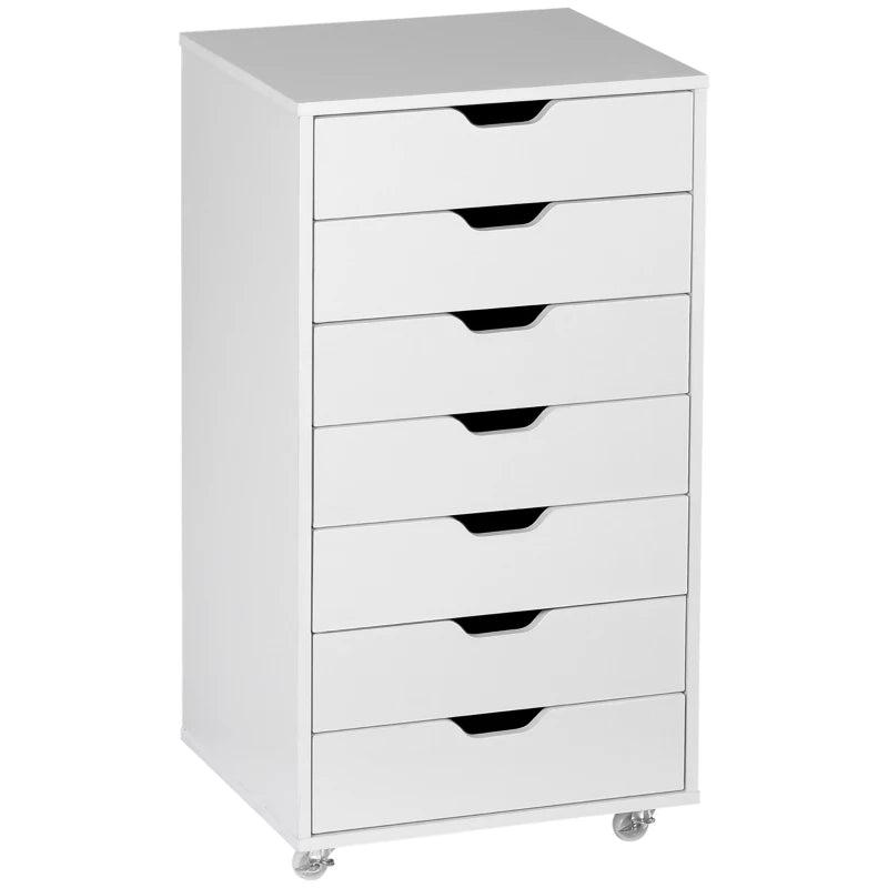 Vinsetto White Seven-Drawer Filing Cabinet on Wheels - Stylish Storage Solution for Home Office Organization