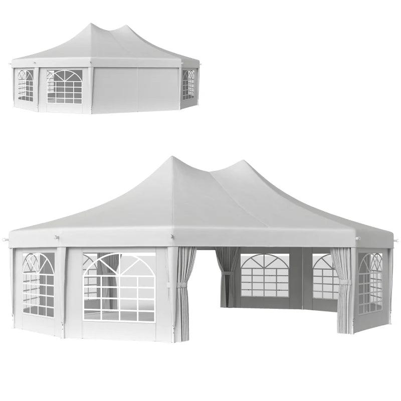 10-Sided Decagonal Garden Gazebo Party Tent - Heavy Duty Metal Frame Canopy (8.9m x 6.5m) - White