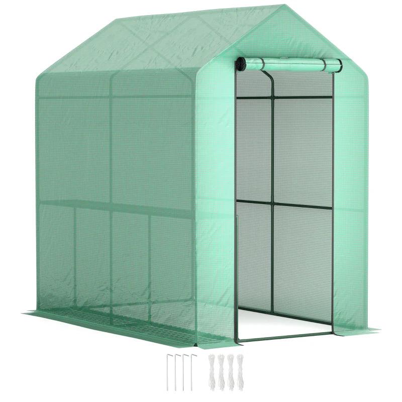 120 x 186cm Walk-In Greenhouse with Shelves - Green Garden Plant House