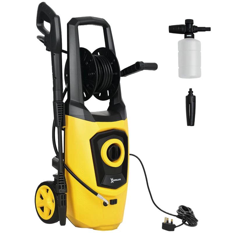 1800W High Pressure Washer - 150 Bar, 510 L/h Flow, Portable Jet Wash Cleaner with 6M Hose & Reel for Garden, Car, Furniture - Yellow