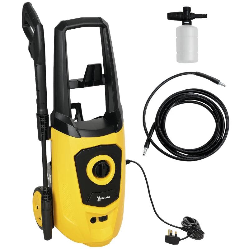1800W High Pressure Washer - 150 Bar, 510 L/h Flow, Portable Jet Wash Cleaner with 6M Hose & Snow Foam Bottle - Yellow