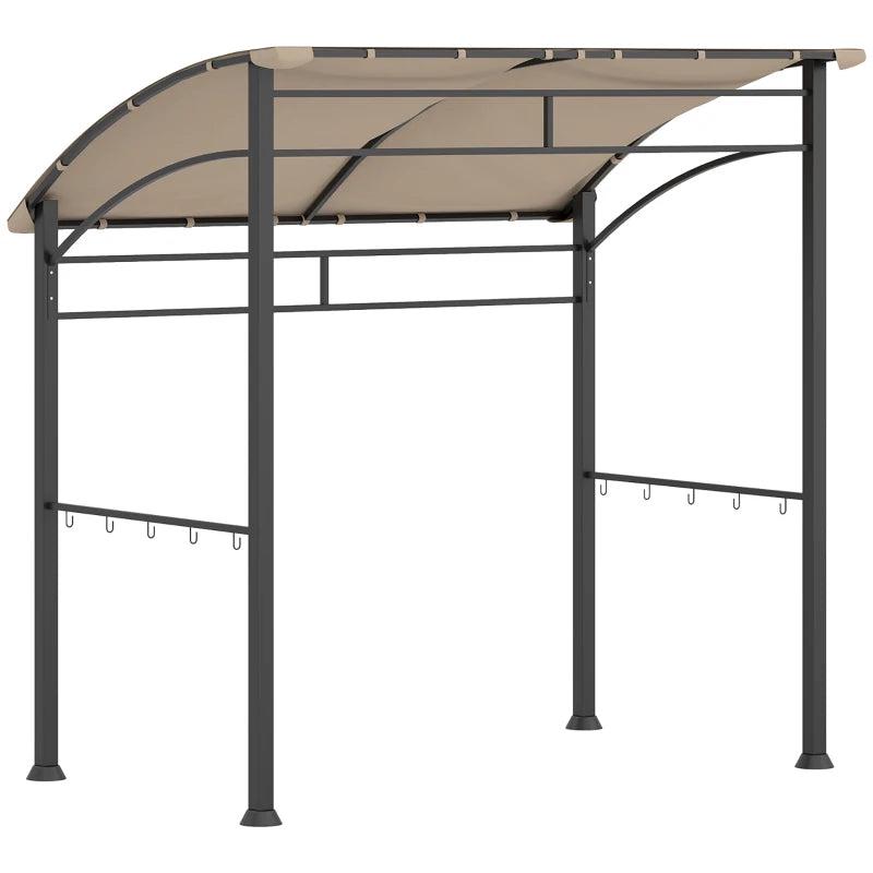 2.2m x 1.5 m Khaki BBQ Grill Gazebo Tent - Outdoor Metal Frame Canopy with 10 Hooks for Garden Shade