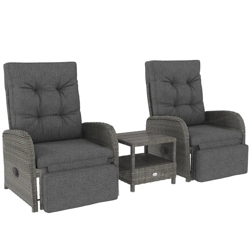 2 Seater Grey Rattan Wicker Chaise Lounge Sofa Set with Cushions for Patio Garden Porch