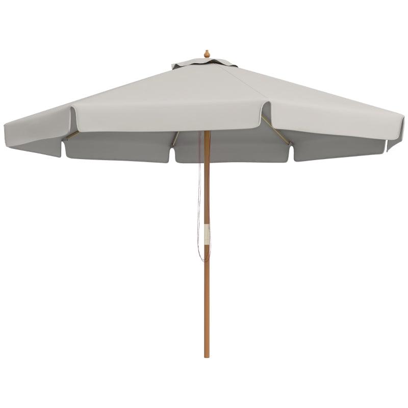 3.3m Grey Garden Parasol Umbrella - Outdoor Sun Shade Canopy with 8 Bamboo Ribs and Wood Pole