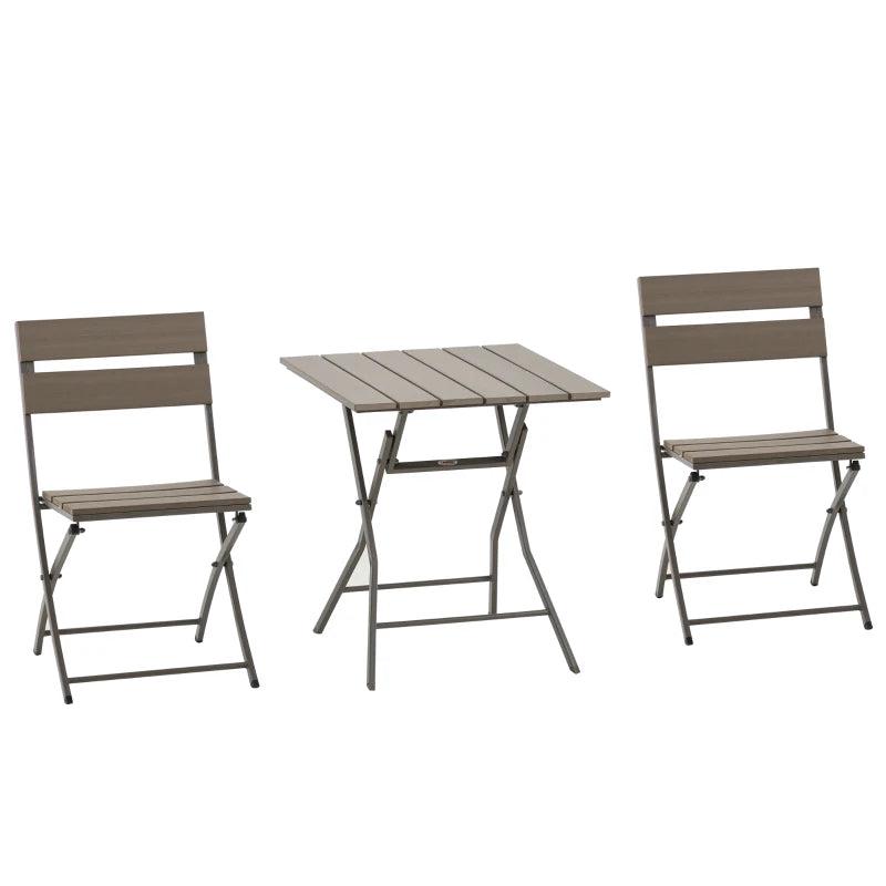 3 Piece Foldable Garden Bistro Set - Grey Patio Furniture Set with Table and 2 Chairs for Conservatory, Balcony, and Terrace