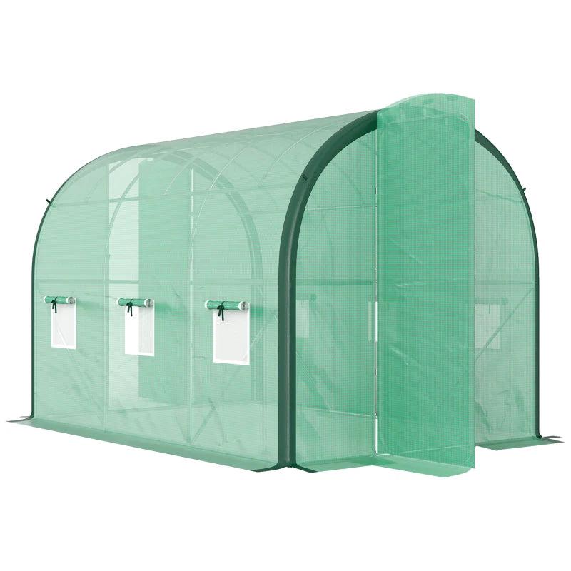 3 x 2m Green Polytunnel Greenhouse with Windows and Doors