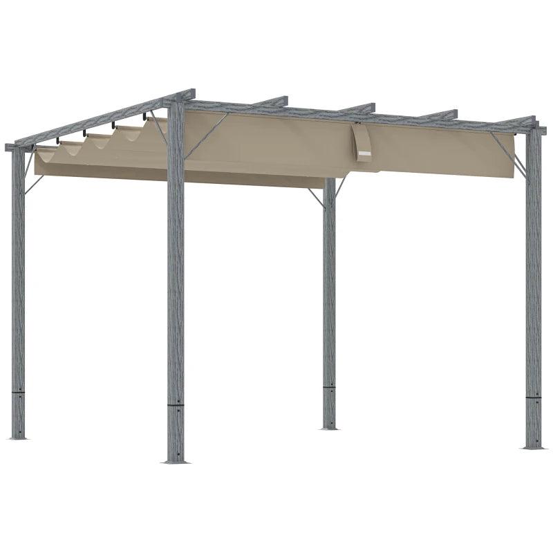 3 x 3 m Grey Retractable Roof Pergola - Outdoor Shade Canopy