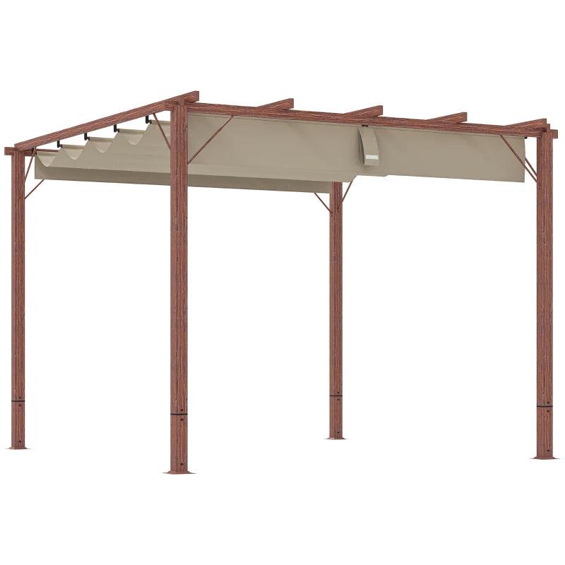 3 x 3 m Retractable Roof Pergola - Natural Wood Finish, Outdoor Shade Canopy