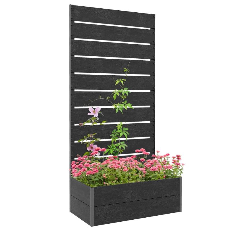 34 x 69.5cm Black Garden Planter Box with Back Trellis