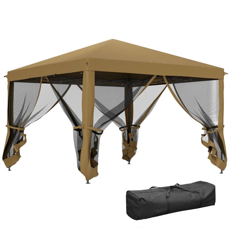 3m x 3m Khaki Pop Up Gazebo - 420D Garden Tent Canopy with Removable Mesh Sidewall Netting & Carry Bag for Outdoor Patio