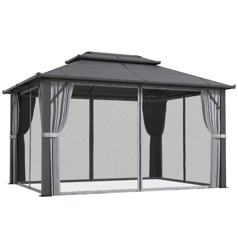 3m x4m Hardtop Gazebo Canopy - UPF30+ Protection, Permanent Pavilion with Mosquito Netting and Curtains