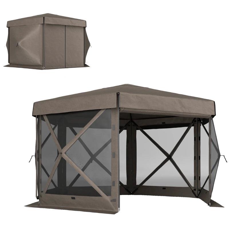 3x3m Brown Hexagon Pop Up Gazebo - Waterproof, UV Resistant Party Tent with Netting & Carry Bag for Garden and Patio