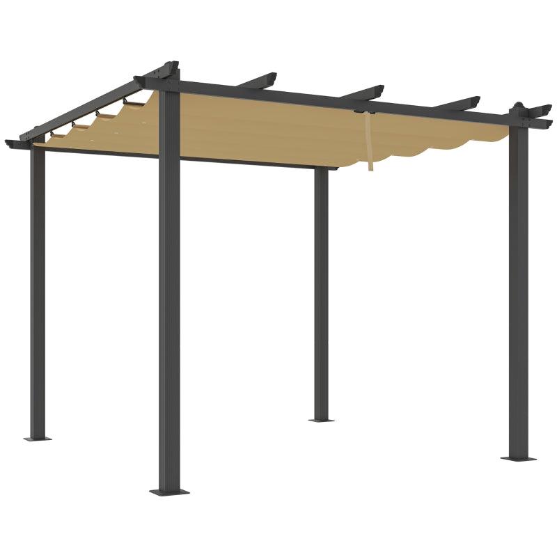 3x3m Khaki Aluminium Pergola with Retractable Roof