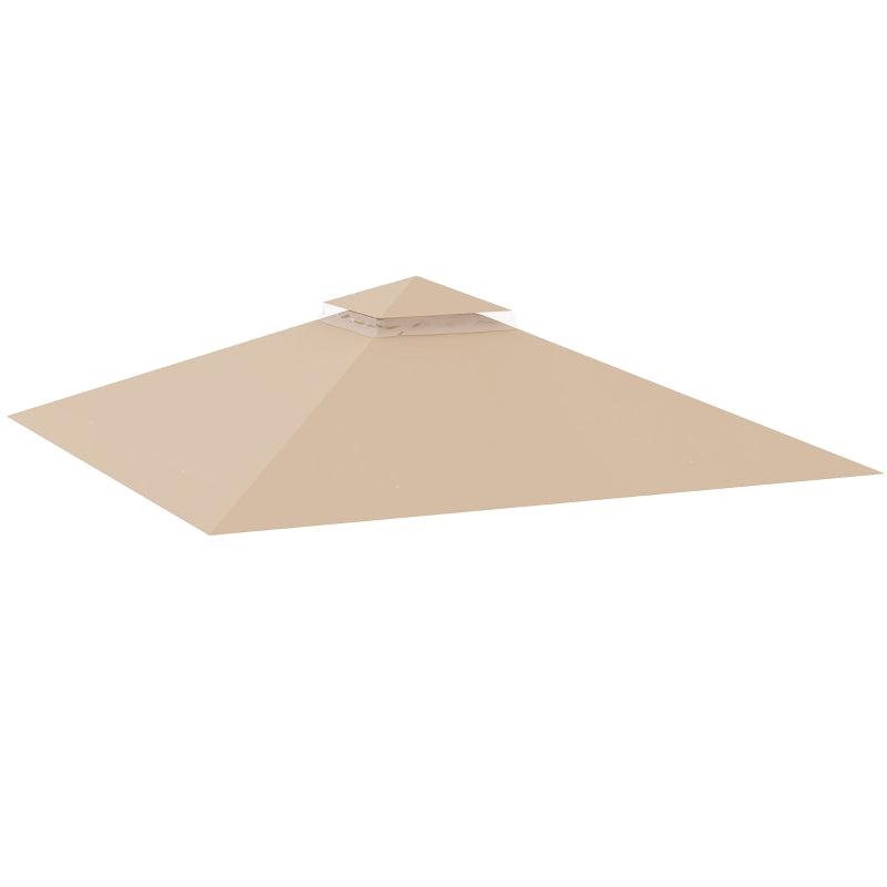 3x3m Khaki Replacement Gazebo Canopy - Double Tier Roof Top for Garden, Patio, Outdoor Use (Top Only)