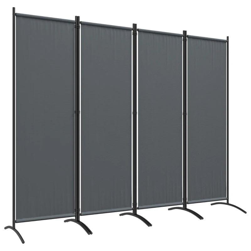 4 Panel Folding Garden Divider - 1.7m Dark Grey Privacy Screen with Wide Feet, Portable Freestanding Privacy Panel for Deck