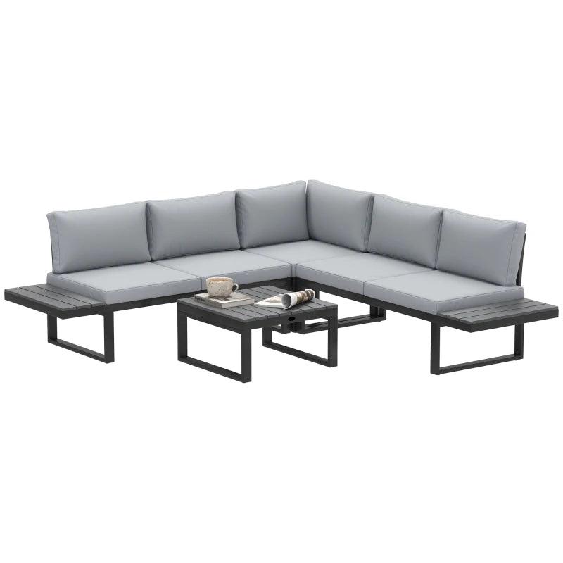 4-Piece Light Grey Outdoor Patio Garden Lounge Set With  5-Level Recline and Wood Grain Plastic Table