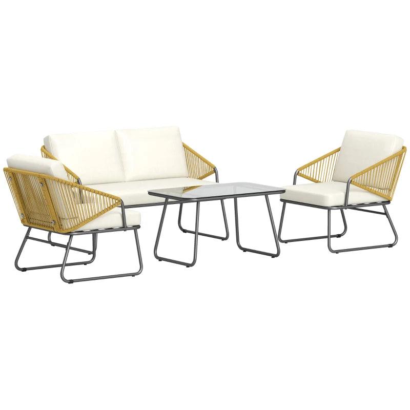 4 Piece Rattan Garden Furniture Set - Brown Rattan Chairs - Ideal for Patio, Conservatory and Balconies