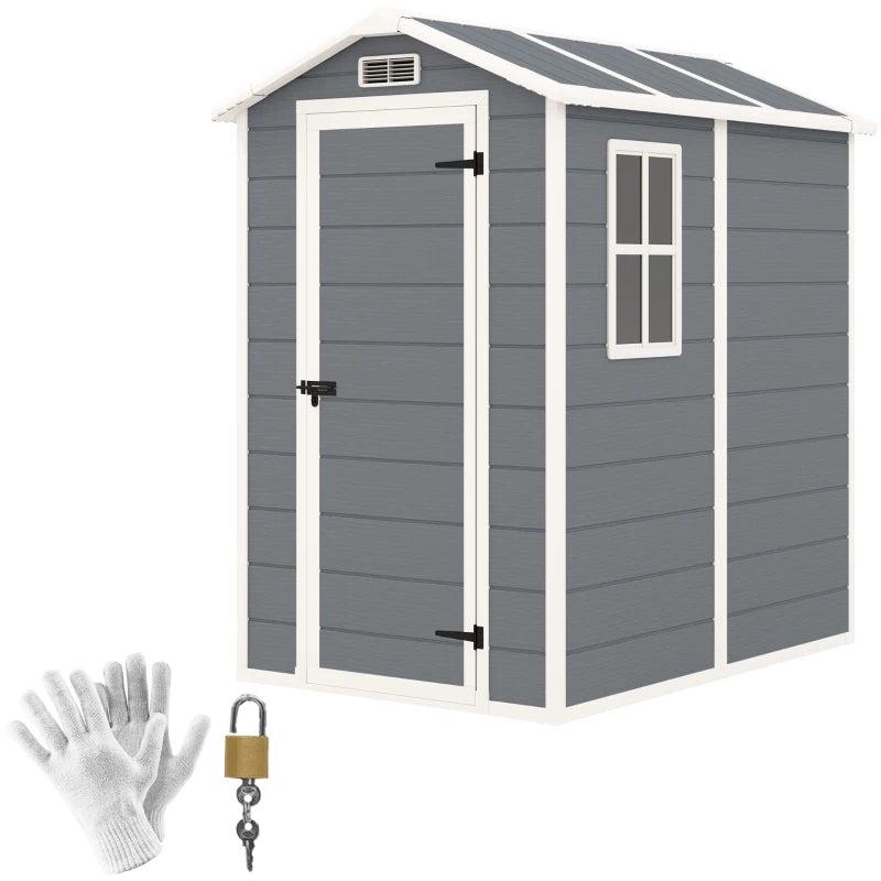 4 x 6ft Grey Plastic Garden Shed - Lockable Tool Storage with Floor, Window & Vents, Zero Maintenance Resin Outdoor Shed