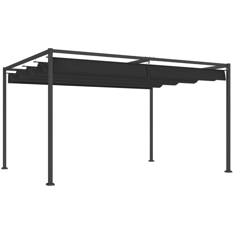 4m x 3m Black Metal Pergola with Retractable Canopy Roof