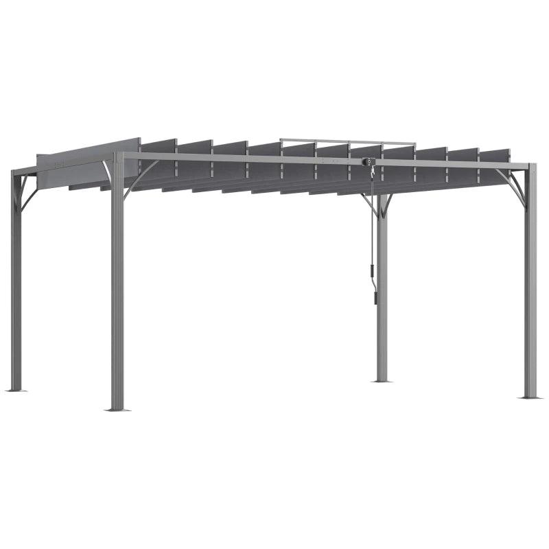 4m x 3m Grey Outdoor Pergola with Retractable Roof - Aluminium Louvered Patio Gazebo Canopy for Lawn and Garden