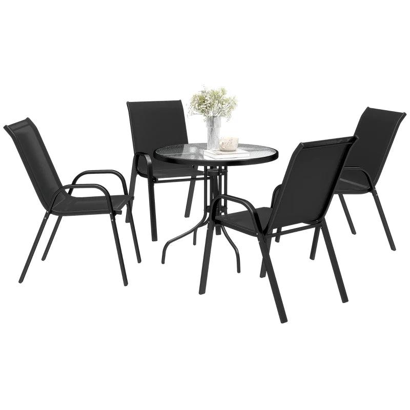 5-Piece Black Steel Patio Set with Glass-Top Table - Outdoor Furniture for Garden and Balcony