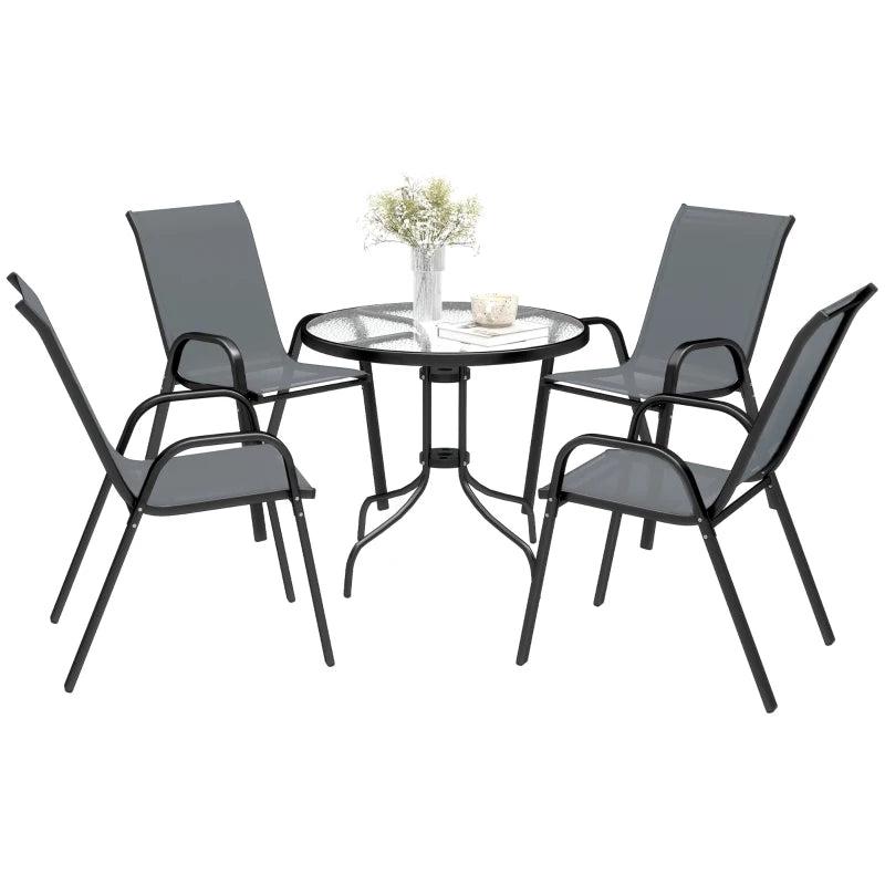 5-Piece Dark Grey Steel Patio Set with Glass-Top Table