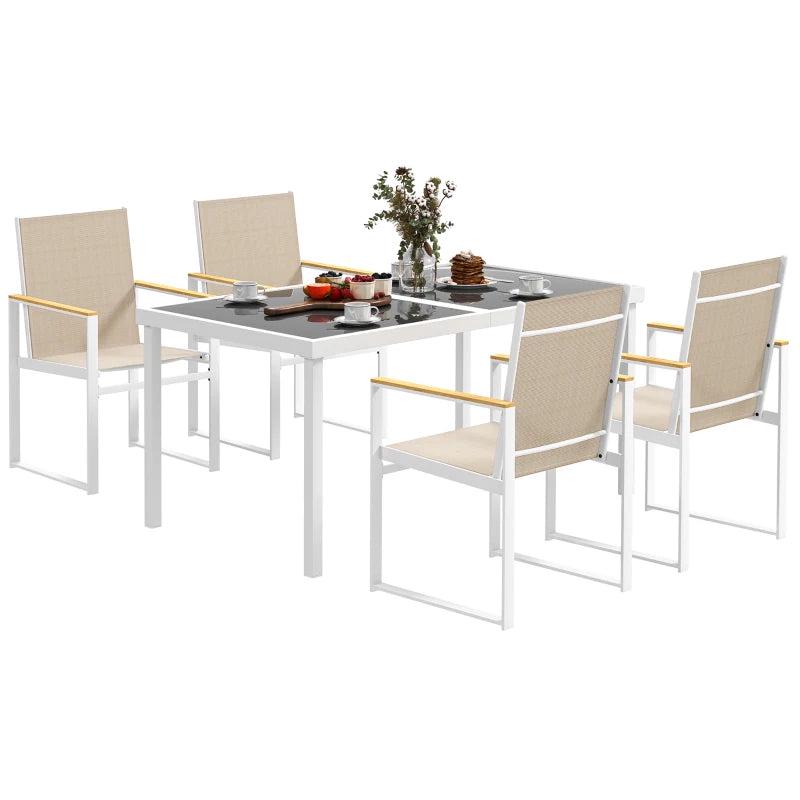 5 Piece Garden Furniture Set - 4 Armchairs and Tempered Glass Table Top - Outdoor Patio Set in Grey