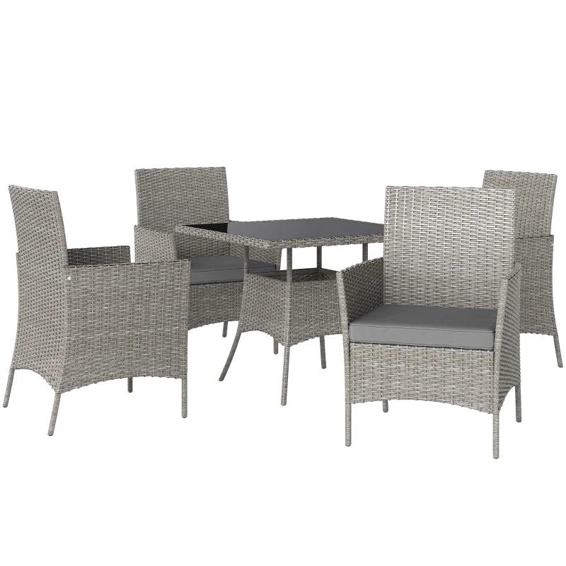 5-Piece Light Grey Rattan Dining Set - Outdoor Patio Furniture