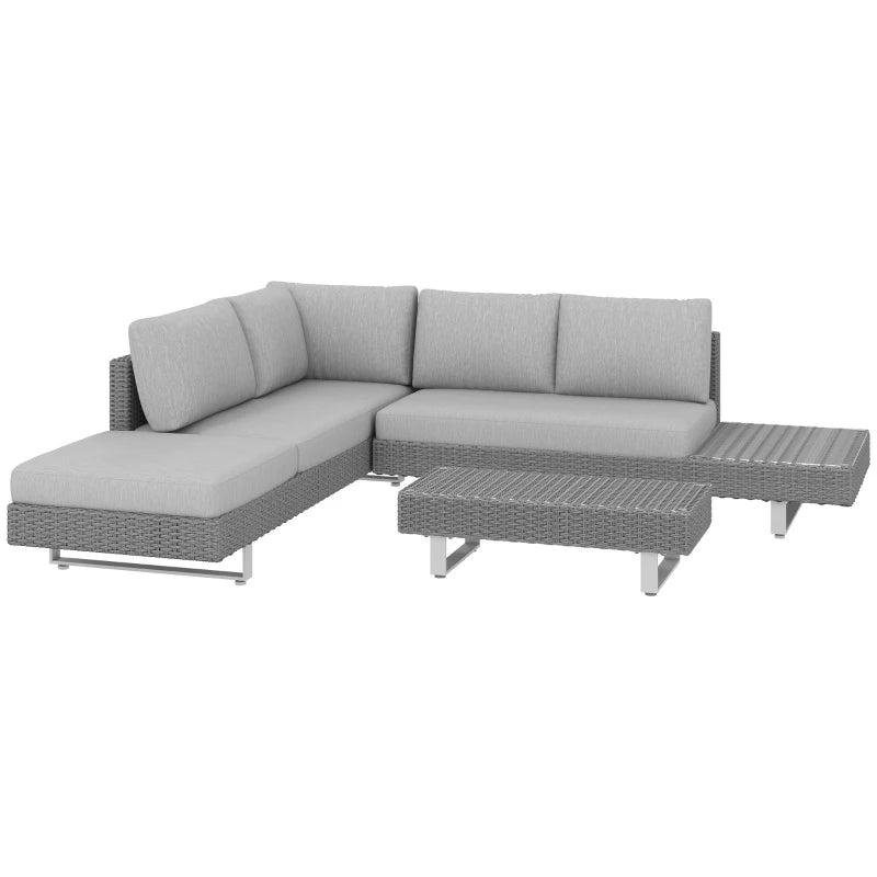 5-Seater Light Grey Rattan Wicker Sofa Set with Cushions and Patio Tea Table