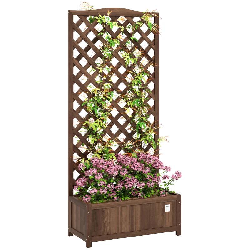 53L Dark Brown Wooden Garden Planter Box with Trellis - Free Standing Raised Bed for Climbing Plants, 76cm x 36cm x 170cm