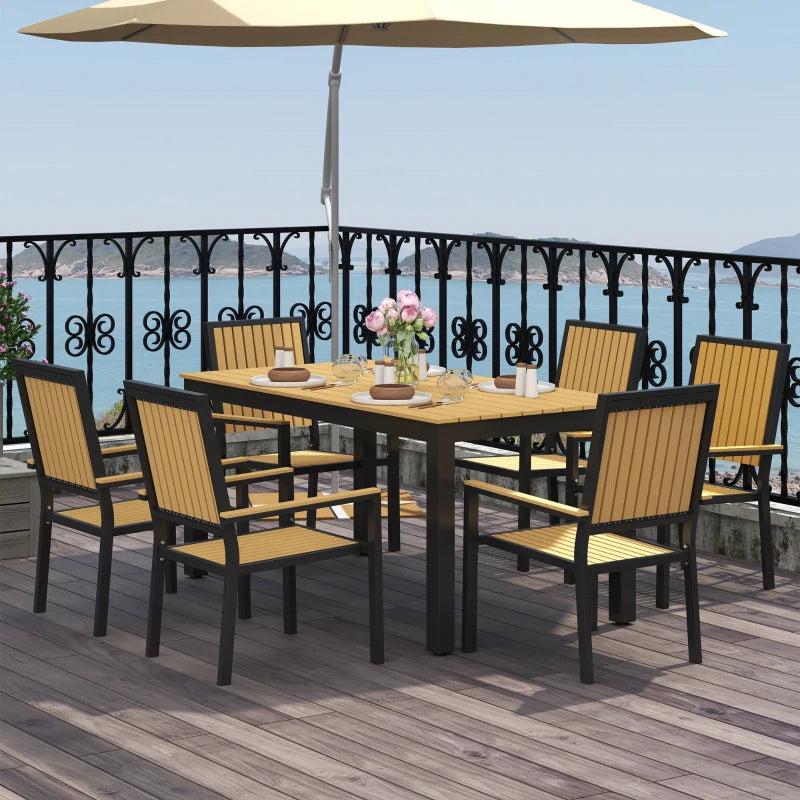 6 Seater Rectangular Garden Dining Set with Stackable Chairs - Aluminium Frame, Wood Plastic Top