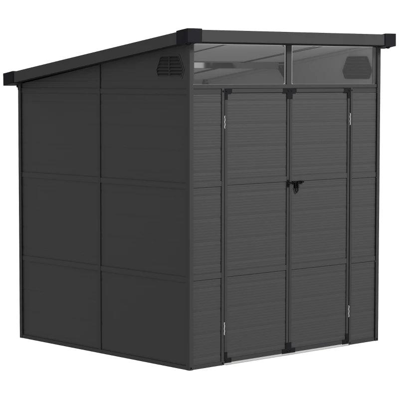6ft x 6 ft Dark Grey Outdoor Plastic Storage Shed with Windows and Air Vents - Resin Tool Shed for Garden and Deck