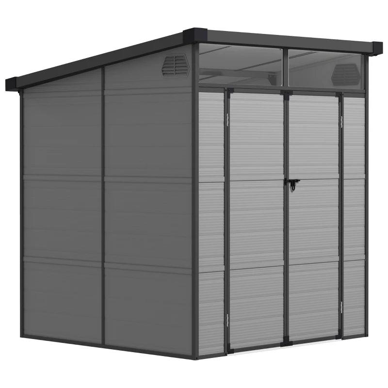 6ft x 6 ft Light Grey Outdoor Plastic Storage Shed with Windows and Air Vents - Resin Tool Shed with Latch Doors
