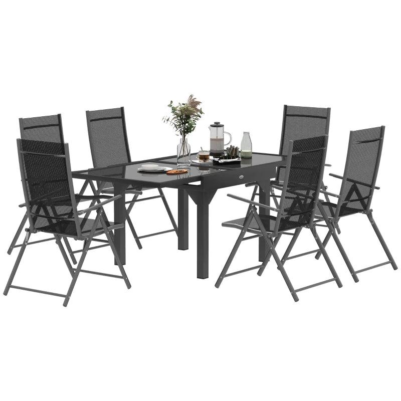 7 Piece Grey Outdoor Dining Set - Extendable Table & 6 Folding Chairs for Patio, Balcony, Deck