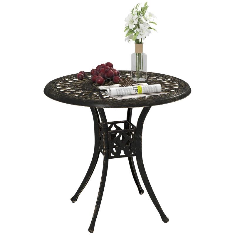 78 cm Round Bronze Tone Garden Dining Table with Parasol Hole - Antique Cast Aluminium Outdoor Table