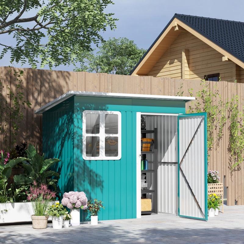 7ft x 4ft Green Galvanised Steel Garden Shed with Lock and Gloves