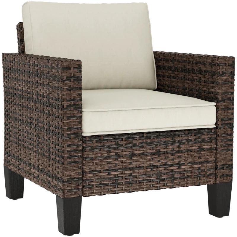 Brown Rattan Armchair with Cushions - Single Size
