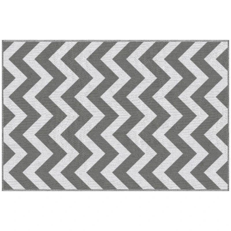 Reversible Outdoor Garden Rug 1.2 x 1.8m - Waterproof Grey and White Patio Carpet
