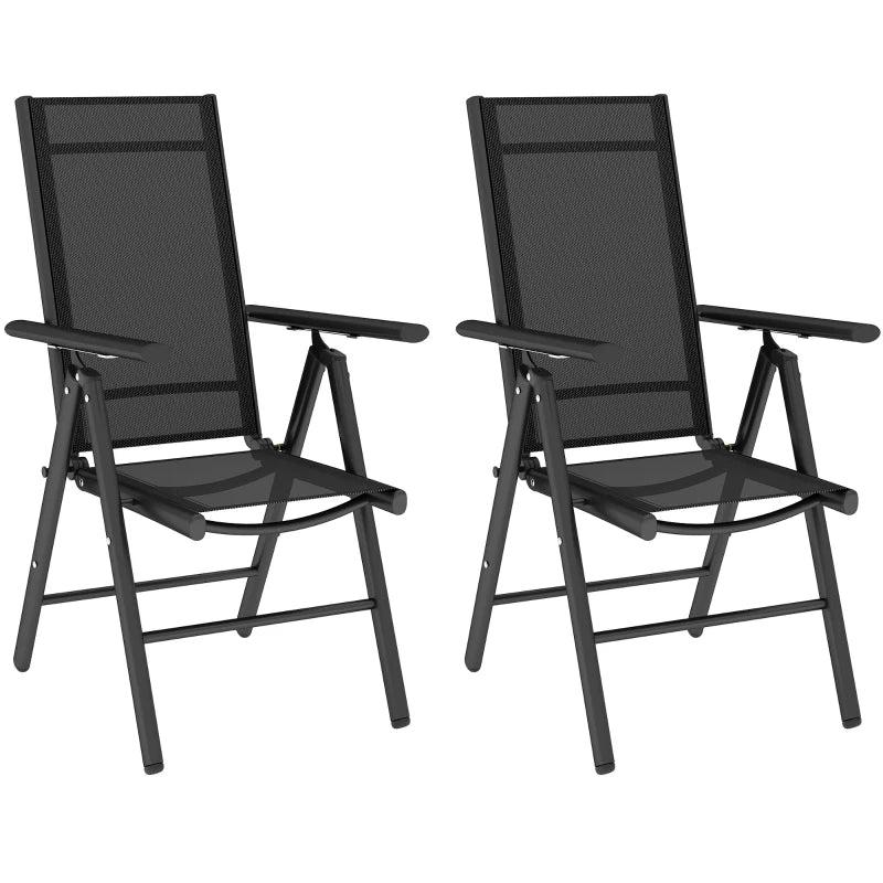 Set of 2 Black Folding Camping Chairs - Aluminium Frame with Breathable Mesh Back and Seat, Garden Armrest Chairs for Outdoor Balcony
