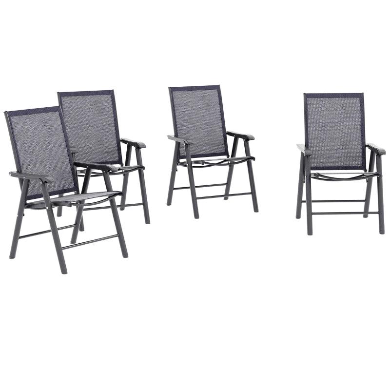 Set of 4 Foldable Metal Garden Chairs - Outdoor Patio Dining Seats - Charcoal Grey - Space-Saving Furniture