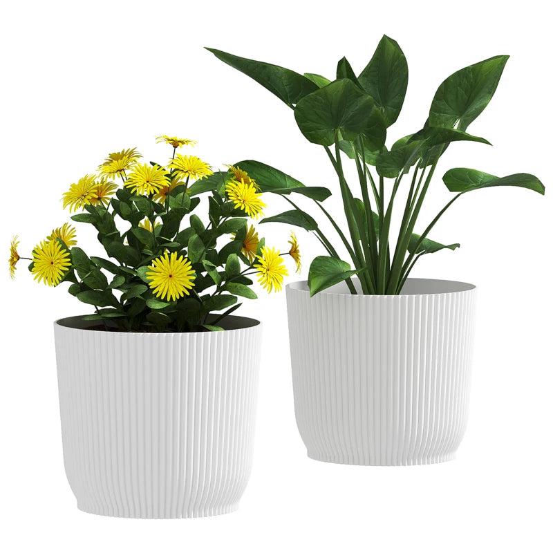 Set of Two 22cm White Planters - Stylish Indoor/Outdoor Flower Pots
