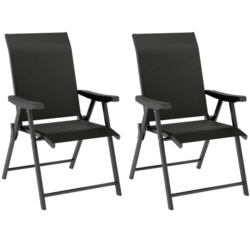 Set of Two Black Folding Outdoor Chairs - Compact Size for Patio and Garden