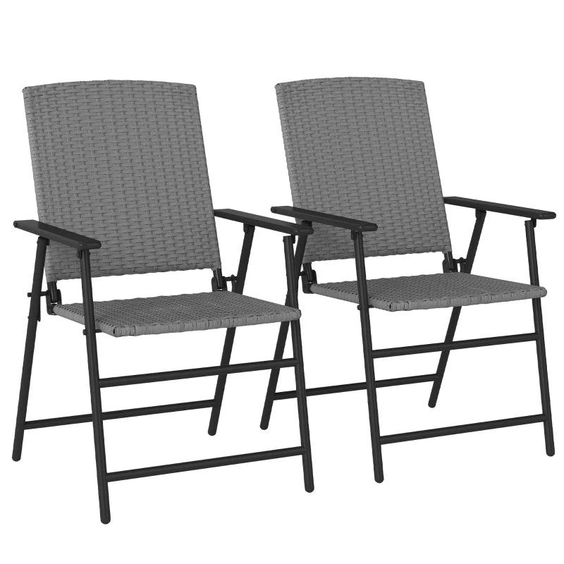 Set of Two Grey Folding Rattan Seat Chairs - Outdoor Patio Furniture