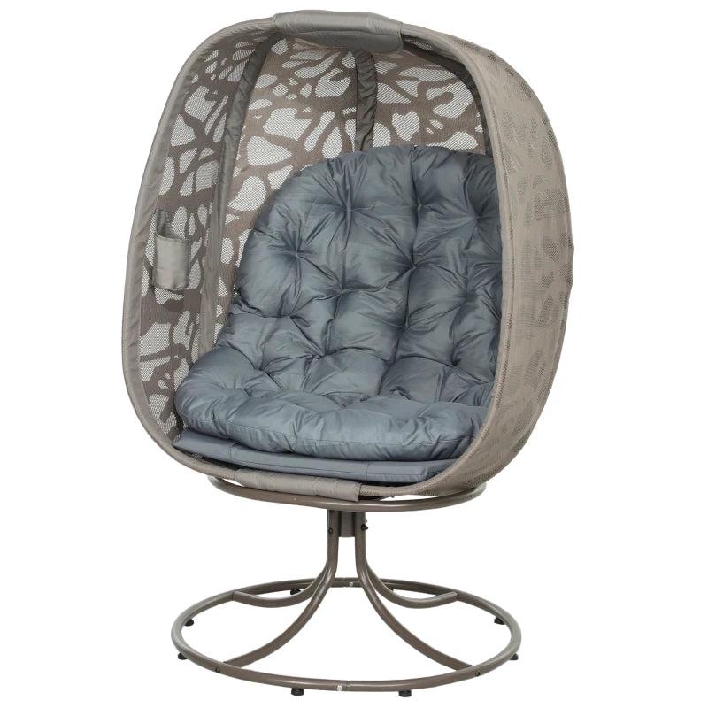Swivel Egg Chair with Cushions - Foldable Metal Frame Lounge Chair for Indoor Outdoor Use - Grey - Perfect for Balcony, Patio, and Living Room