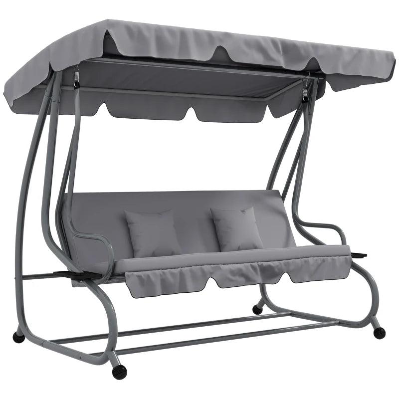Three-Person Garden Swing Chair with Adjustable Canopy - Light Grey - Outdoor Patio Seating