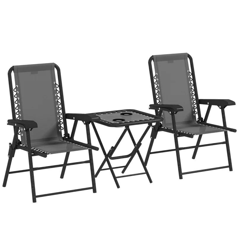 Three-Piece Dark Grey Garden Table and Chair Set - Outdoor Furniture, Compact Size