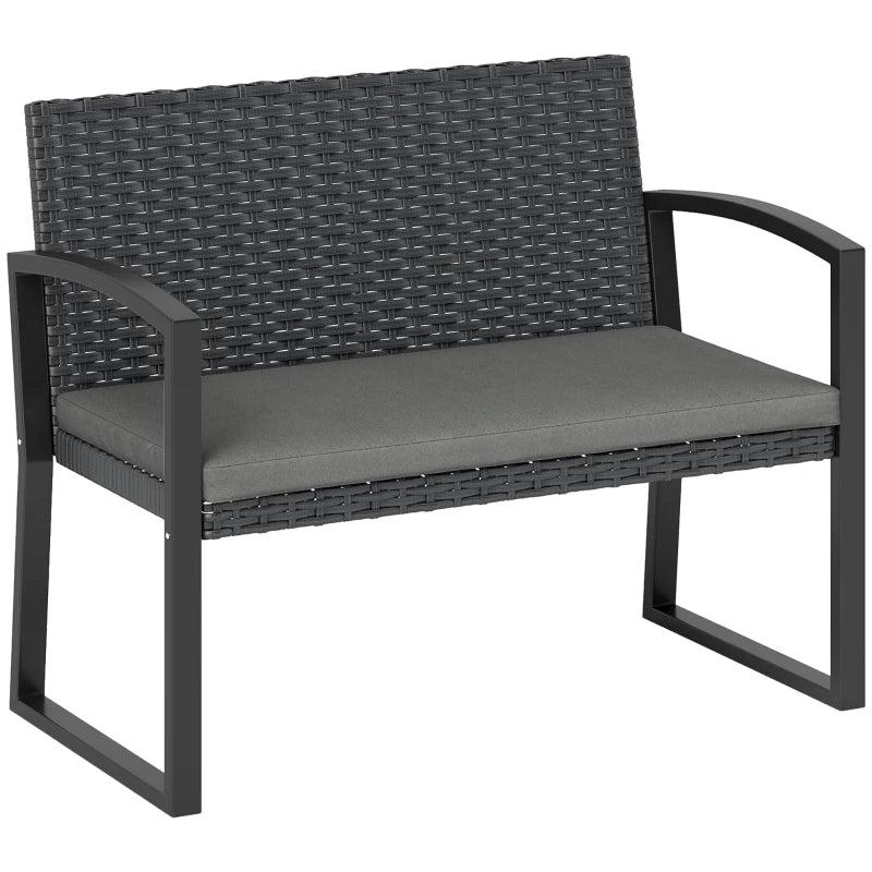 Two-Seater Rattan Garden Bench - Grey and Black Outdoor Seating