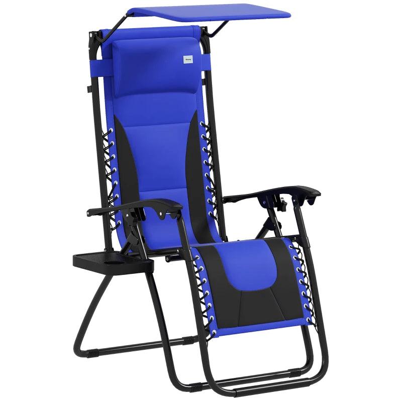 Zero Gravity Lounger Chair - Folding Reclining Patio Chair with Shade Cover, Padded Seat, Cup Holder, Soft Cushion and Headrest - Blue, Large Size