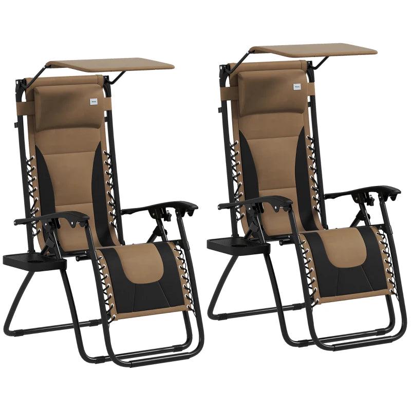 Zero Gravity Lounger Chair Set of 2 - Folding Reclining Patio Chairs with Shade Cover, Cup Holder, Soft Cushion and Headrest - Ideal for Poolside, Camping, and Coffee - Grey