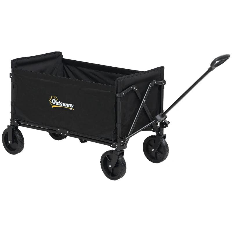 120L Folding Garden Trolley Cart - Black Outdoor Collapsible Wagon with Wheels & Adjustable Handle for Beach, Camping & Festivals